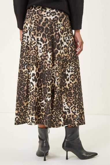 Roman Black Animal Print Midi Skirt