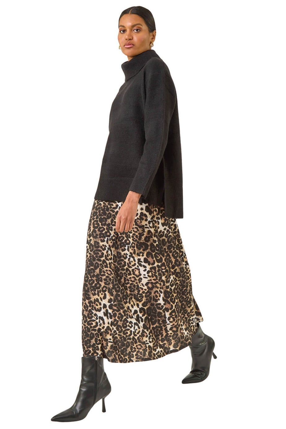 Roman Black Animal Print Midi Skirt