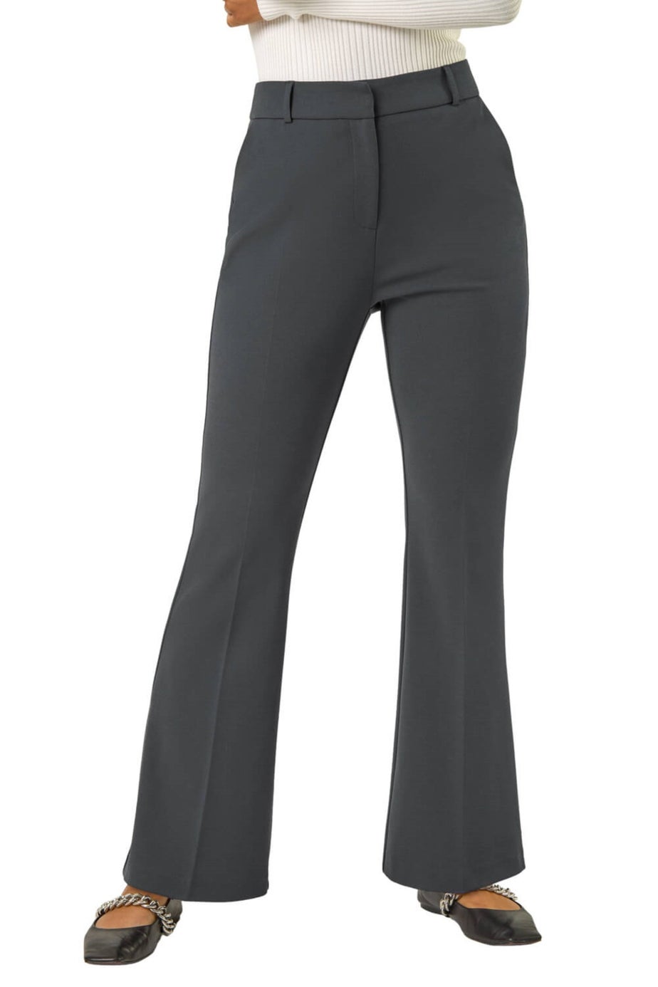 Roman Dark Grey Bootcut Leg Stretch Trousers