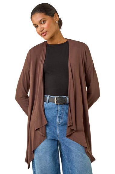 Roman Chocolate Waterfall Front Jersey Knit Cardigan