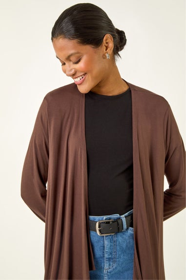 Roman Chocolate Waterfall Front Jersey Knit Cardigan