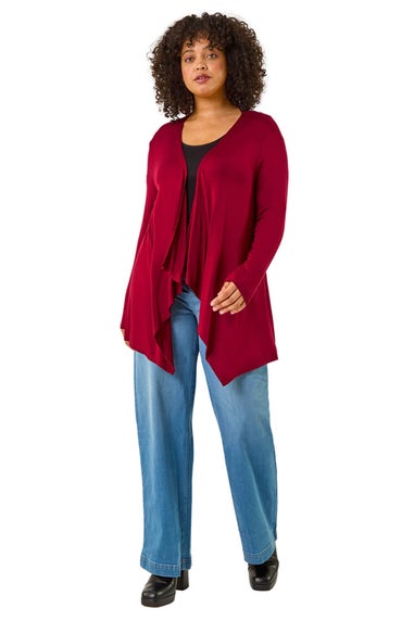 Roman Burgundy Curve Waterfall Front Jersey Cardigan