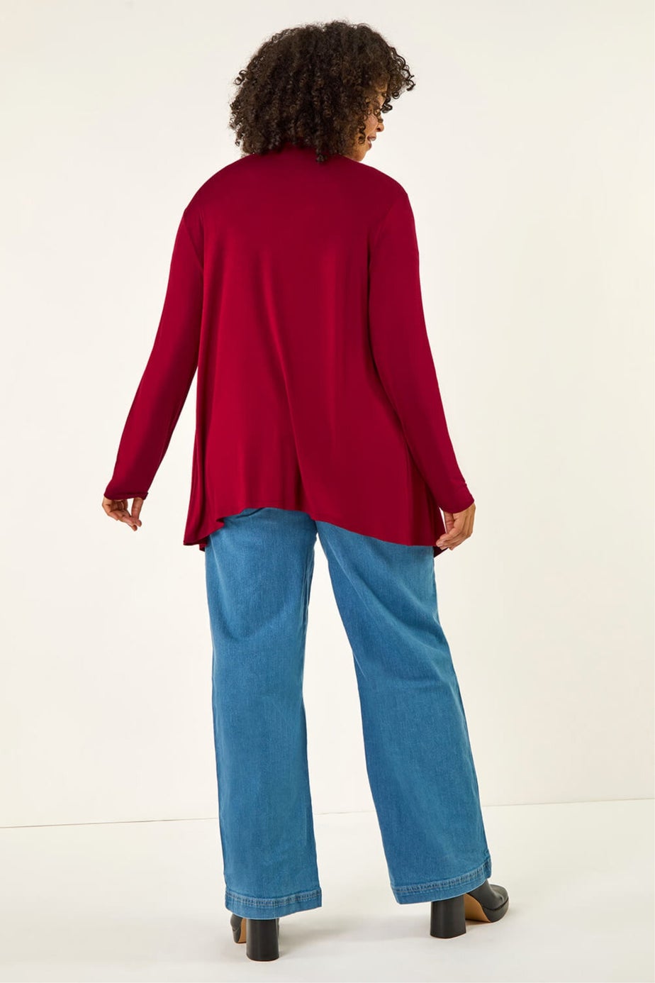 Roman Burgundy Curve Waterfall Front Jersey Cardigan