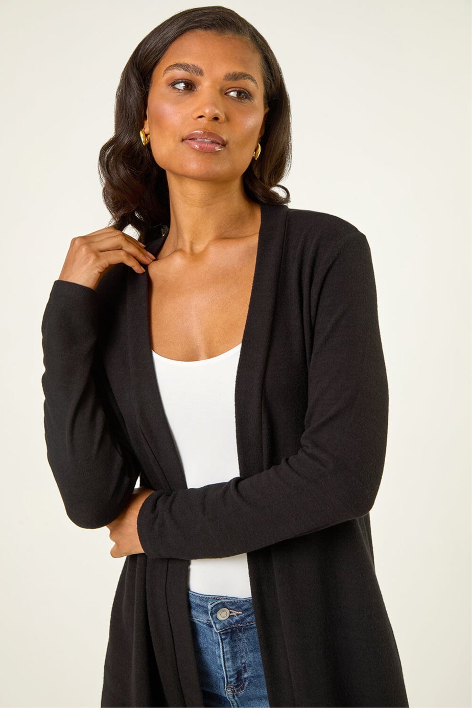 Roman Black Longline Knit Cardigan