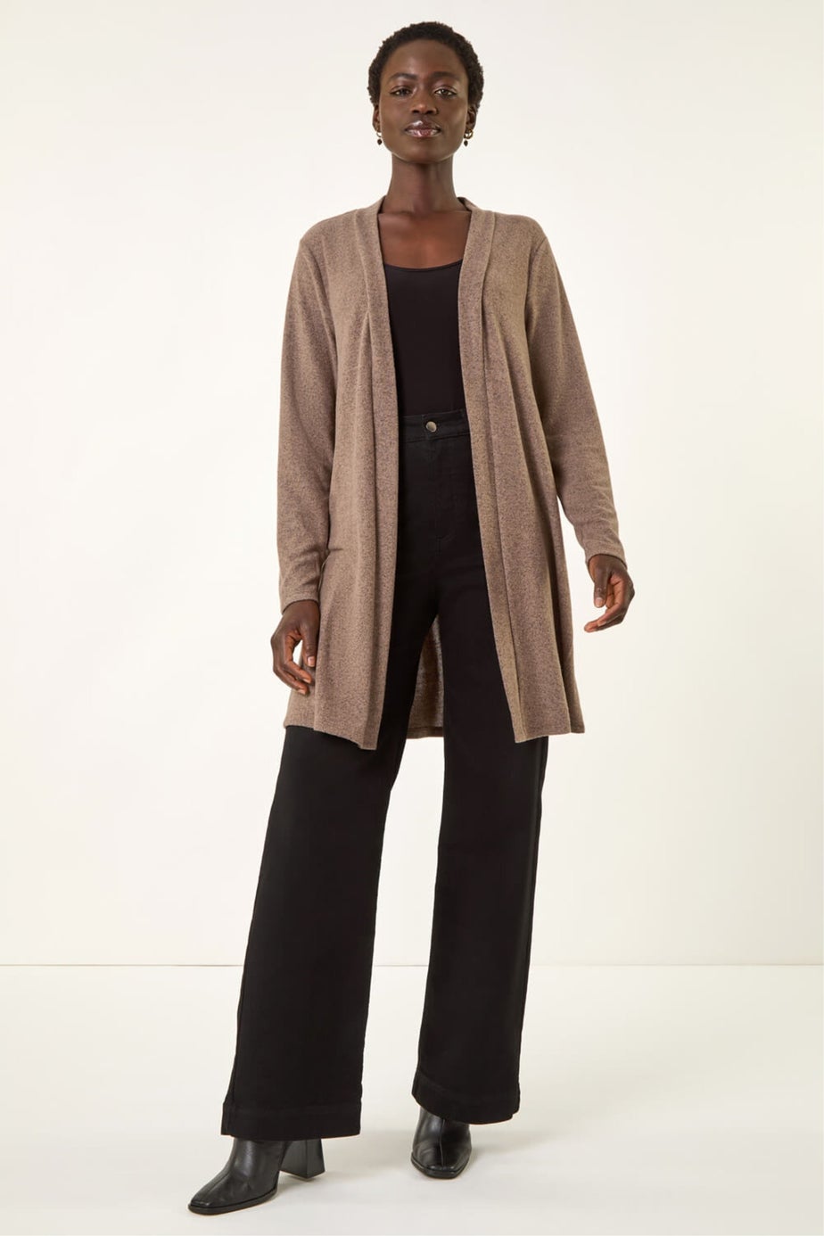 Roman Beige Longline Knit Cardigan