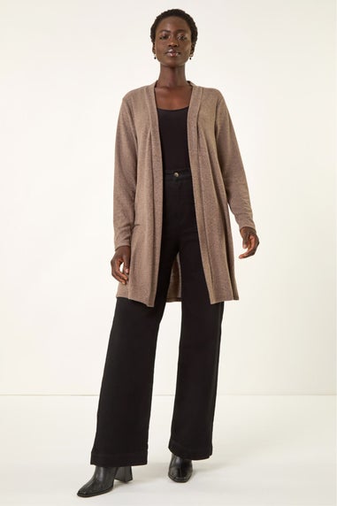 Roman Beige Longline Knit Cardigan