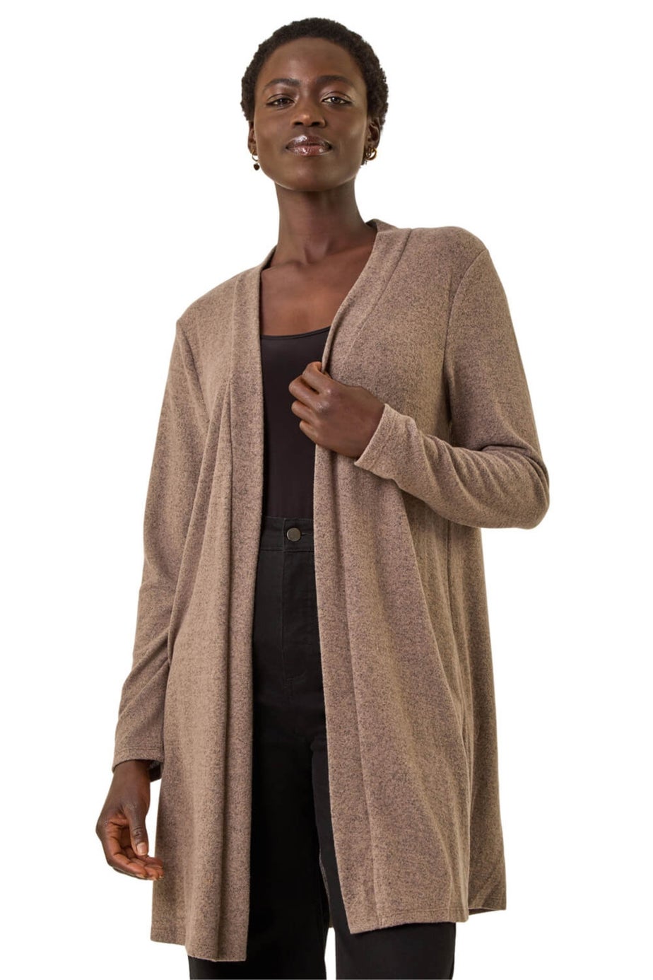 Roman Beige Longline Knit Cardigan
