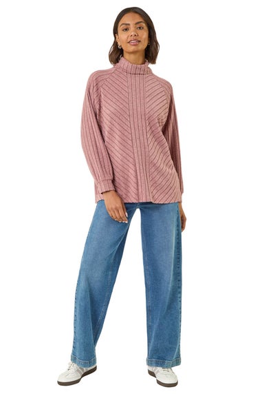Roman Pink Textured Stripe Cowl Neck Top