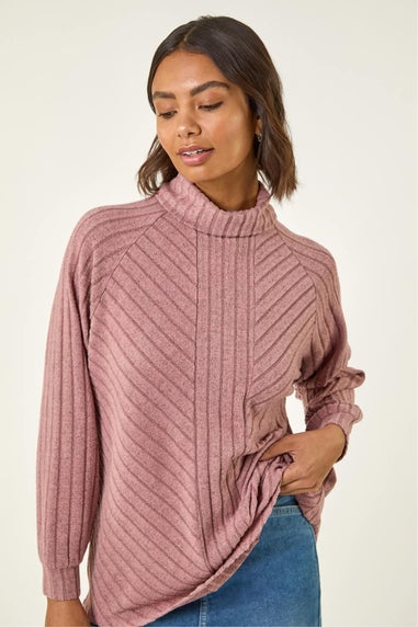 Roman Pink Textured Stripe Cowl Neck Top