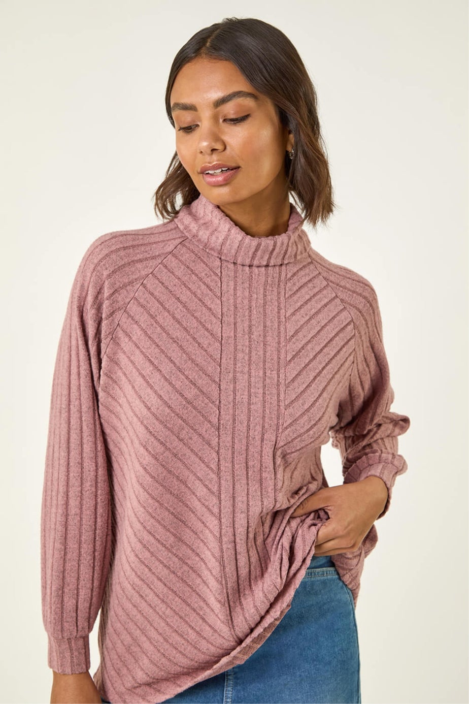 Roman Pink Textured Stripe Cowl Neck Top