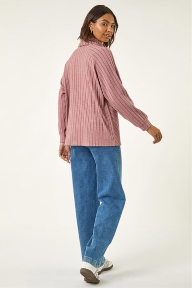 Roman Pink Textured Stripe Cowl Neck Top