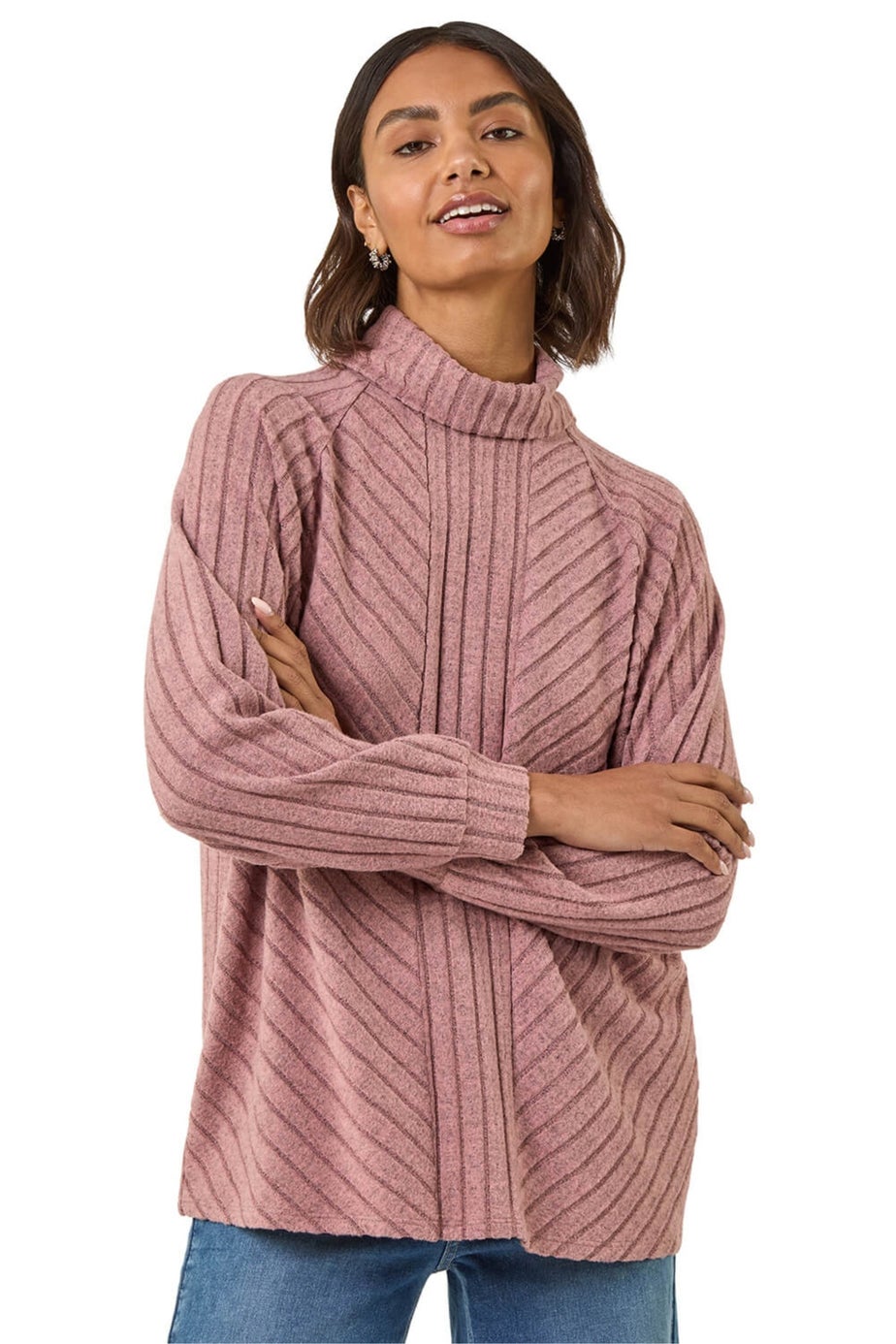 Roman Pink Textured Stripe Cowl Neck Top