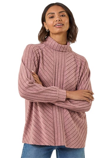 Roman Pink Textured Stripe Cowl Neck Top