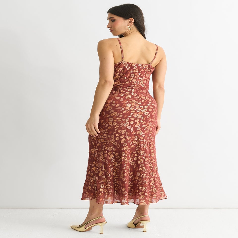 Gini London Brown Viscose Animal Jacquard Cowl Midi Dress