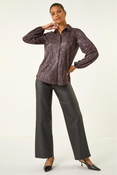 Roman Rose Foil Plisse Button Through Blouse