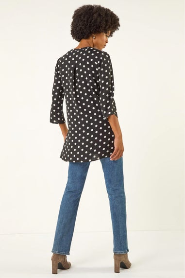 Roman Black Spot Print Longline Buttoned Blouse
