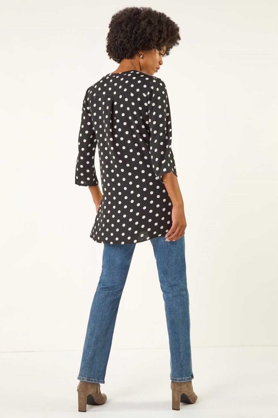 Roman Black Spot Print Longline Buttoned Blouse