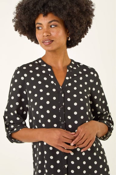 Roman Black Spot Print Longline Buttoned Blouse