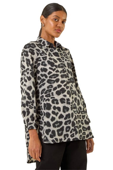 Roman Grey Animal Print Buttoned Shirt