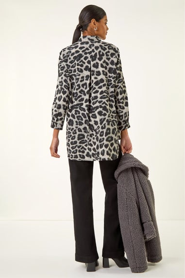 Roman Grey Animal Print Buttoned Shirt