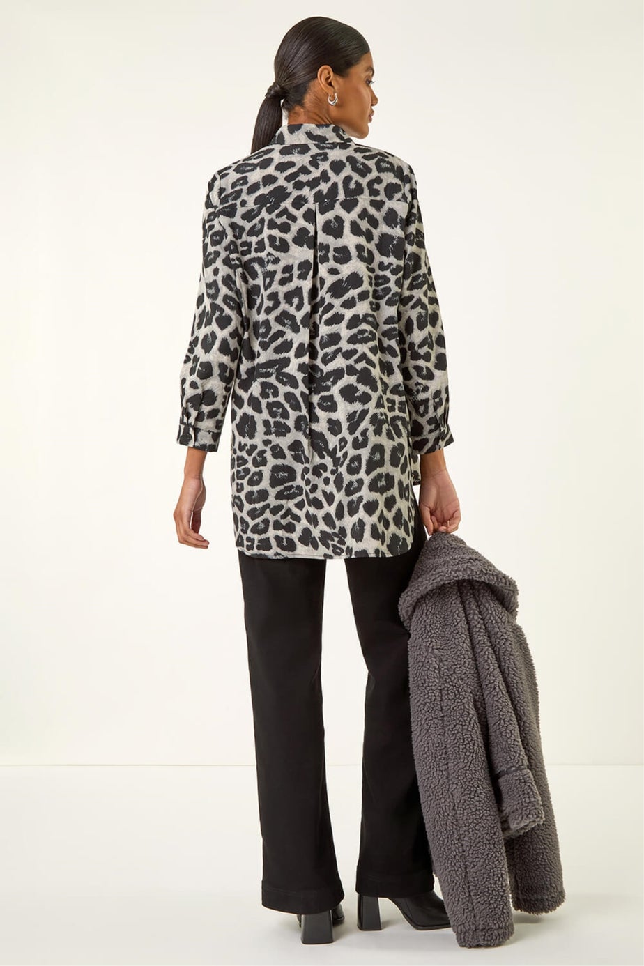 Roman Grey Animal Print Buttoned Shirt