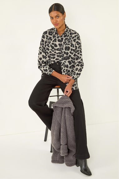 Roman Grey Animal Print Buttoned Shirt