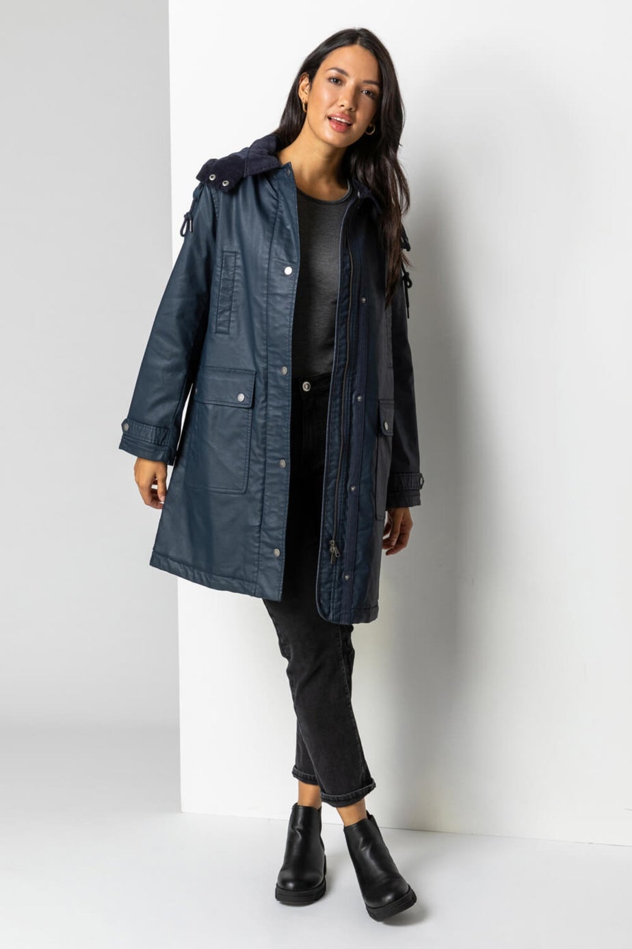 Roman Navy Waxed Longline Hooded Coat
