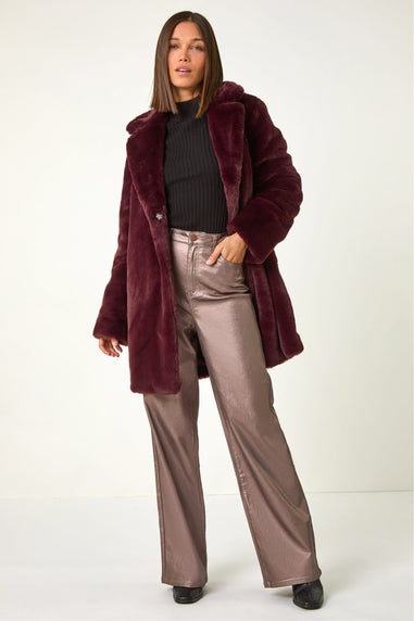 Roman Bordeaux Faux Fur Longline Coat