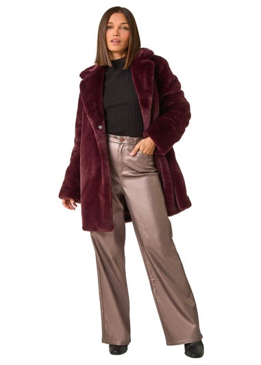 Roman Bordeaux Faux Fur Longline Coat