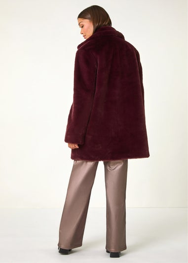 Roman Bordeaux Faux Fur Longline Coat
