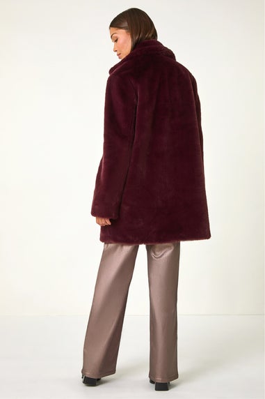 Roman Bordeaux Faux Fur Longline Coat