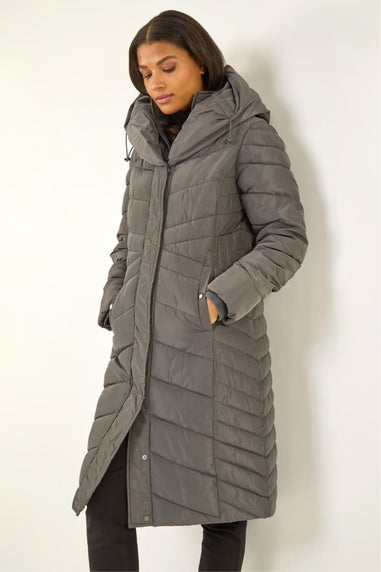 Roman Charcoal Hooded Quilted Coat