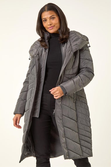 Roman Charcoal Hooded Quilted Coat