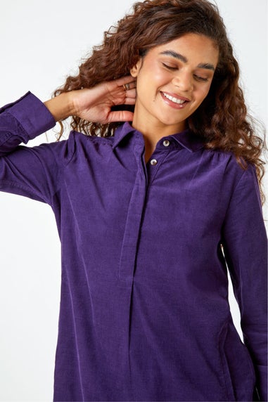 Roman Purple Corduroy Tunic Shirt Dress