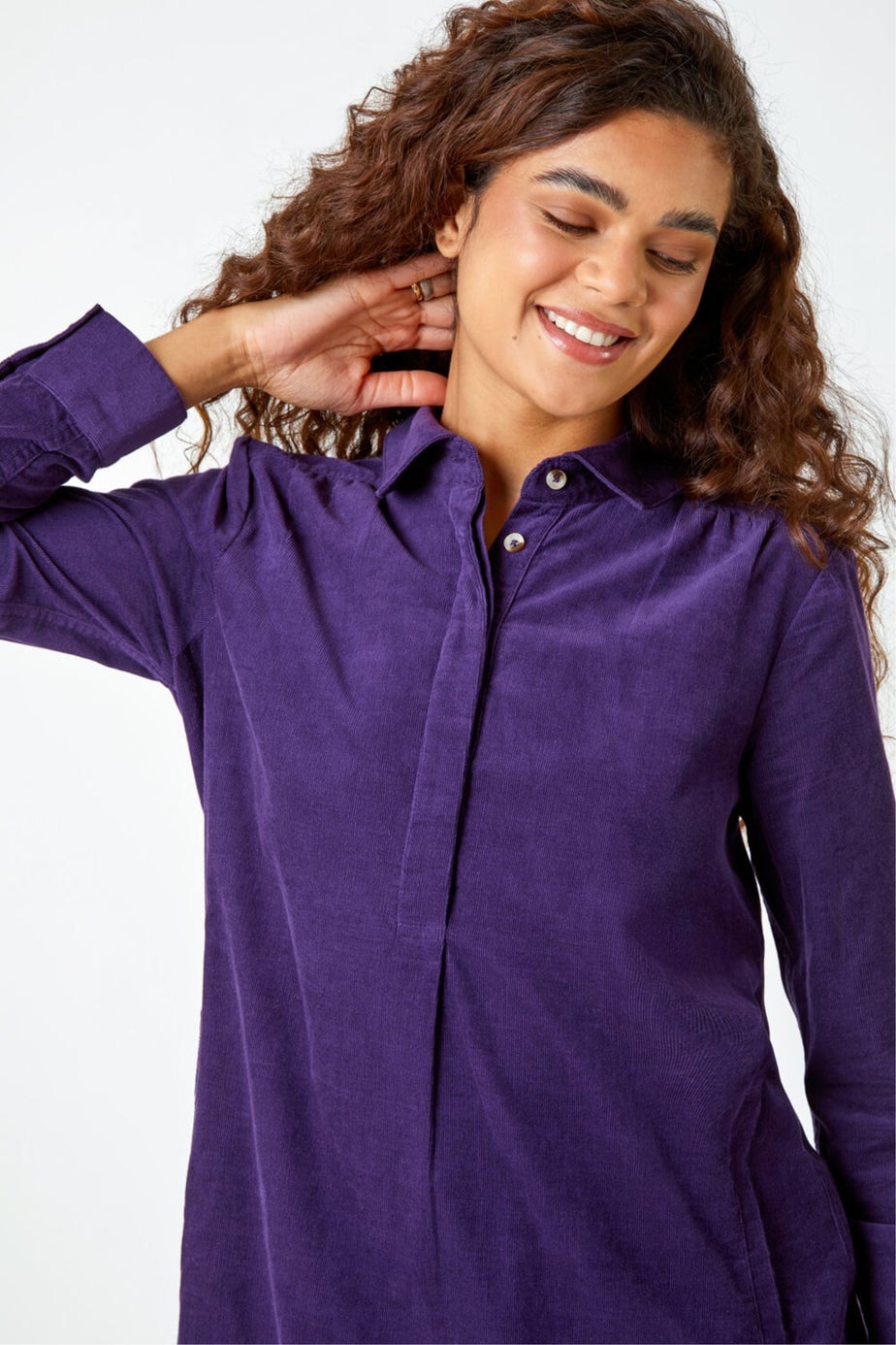 Roman Purple Corduroy Tunic Shirt Dress