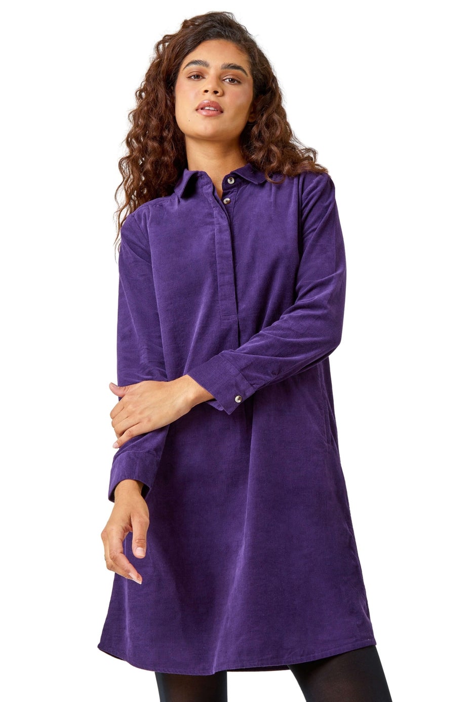 Roman Purple Corduroy Tunic Shirt Dress