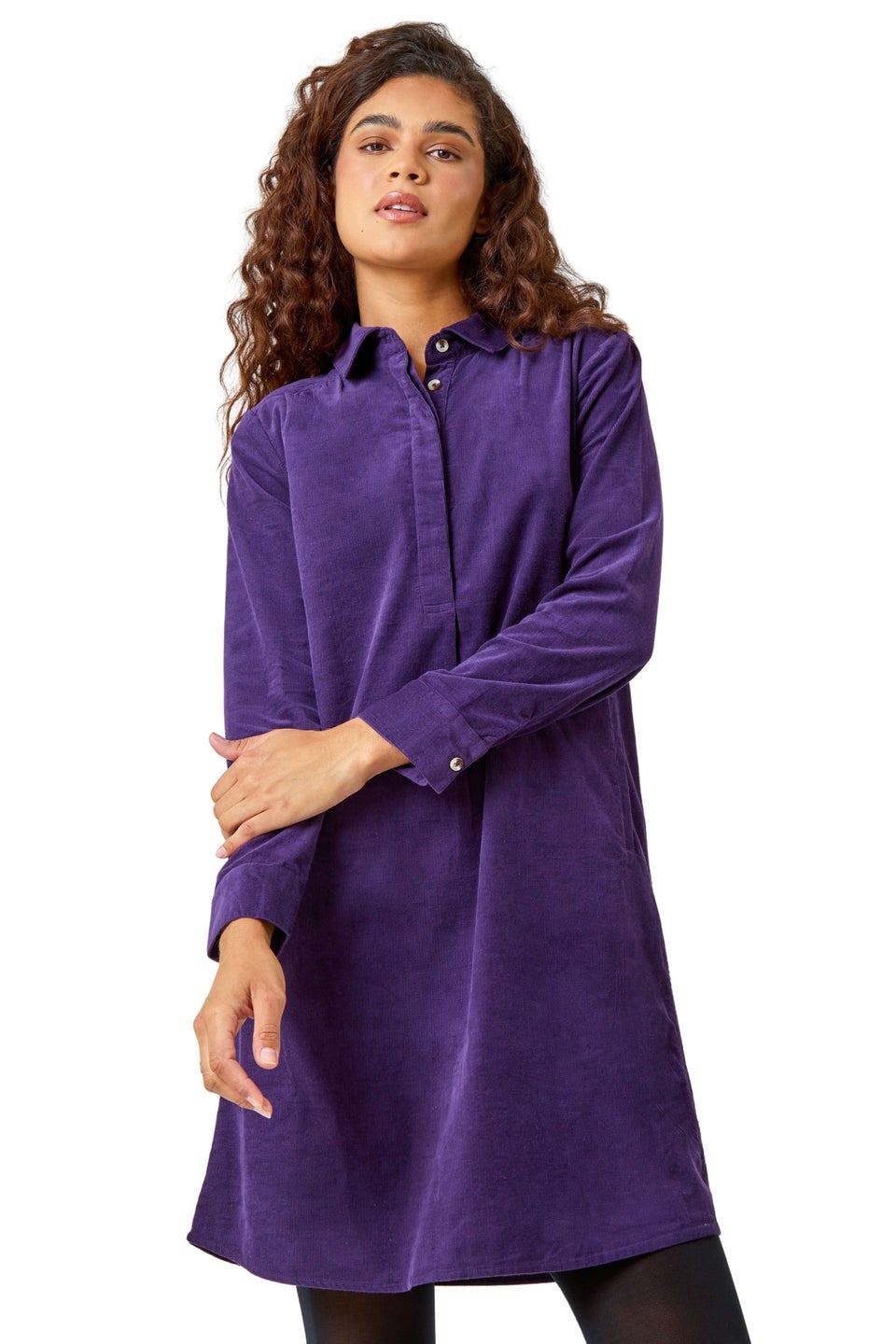 Roman Purple Corduroy Tunic Shirt Dress
