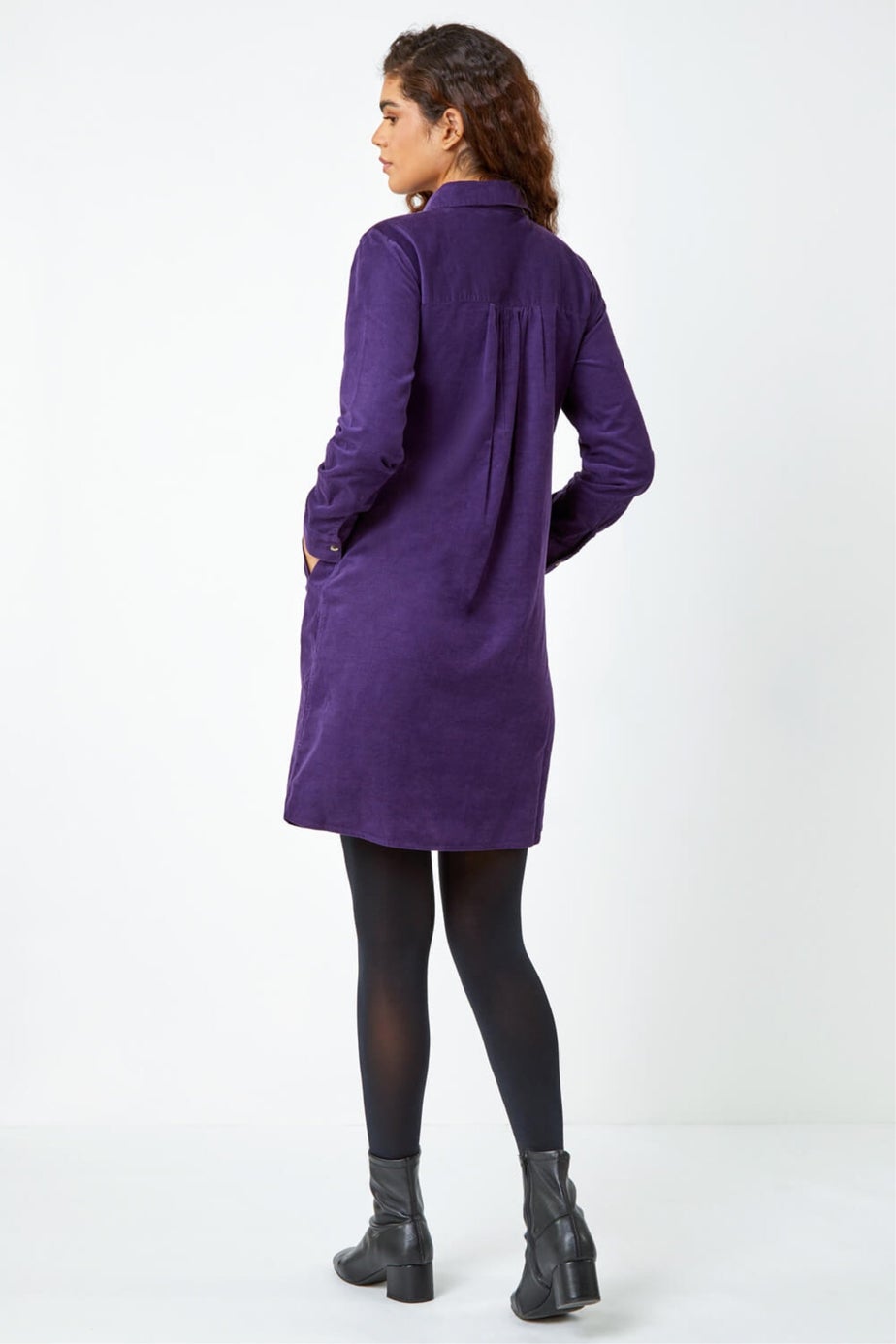 Roman Purple Corduroy Tunic Shirt Dress