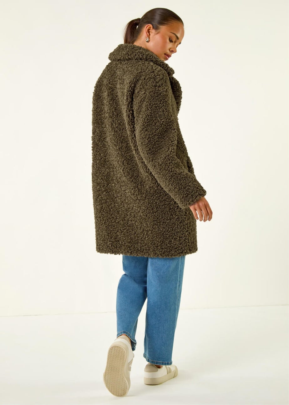Roman Khaki Petite Teddy Longline Coat