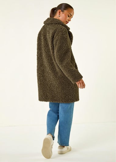 Roman Khaki Petite Teddy Longline Coat