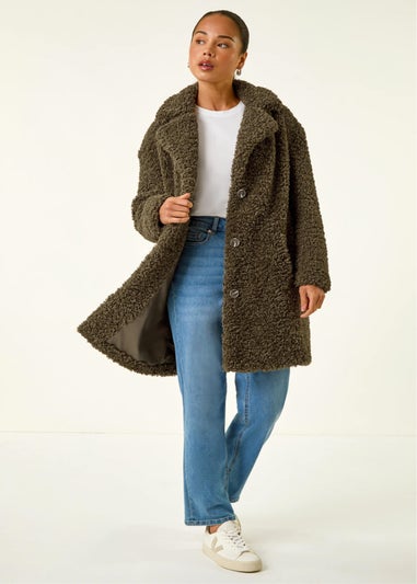 Roman Khaki Petite Teddy Longline Coat