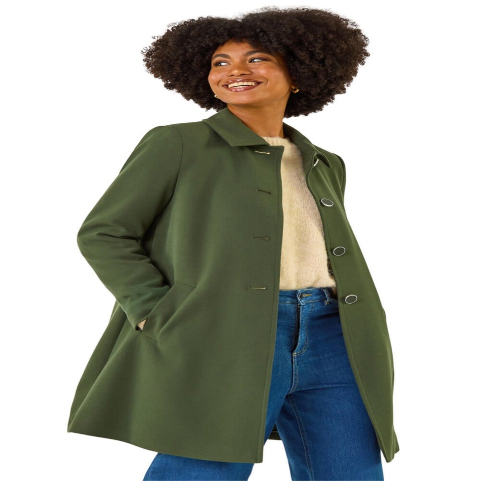 Roman Khaki Buttoned Swing Coat