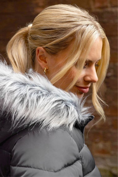 Roman Charcoal Faux Fur Hooded Quilt Coat