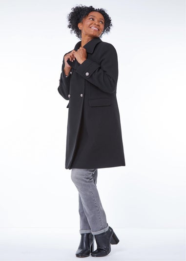 Roman Black Petite Double Breasted Military Coat