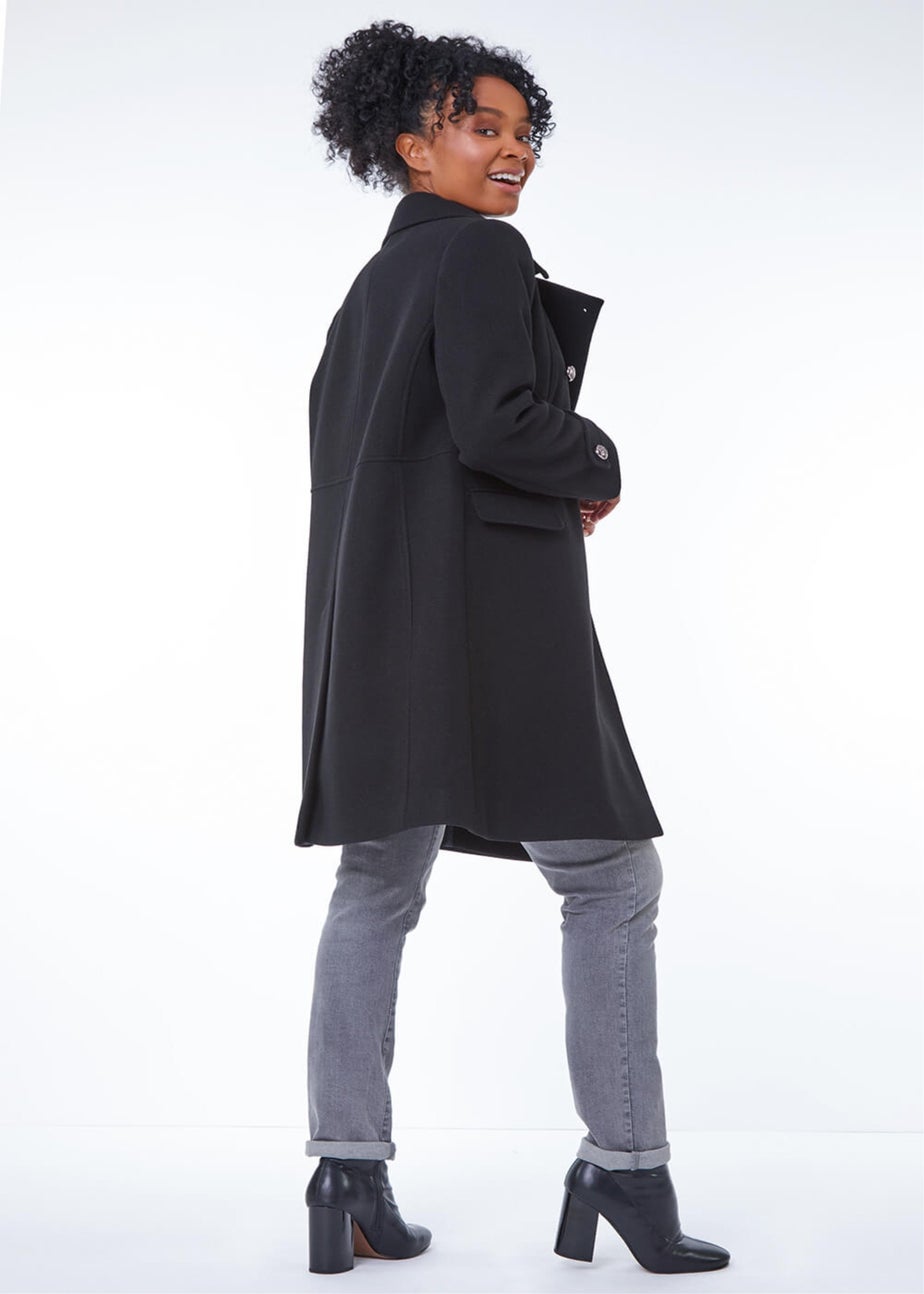 Roman Black Petite Double Breasted Military Coat