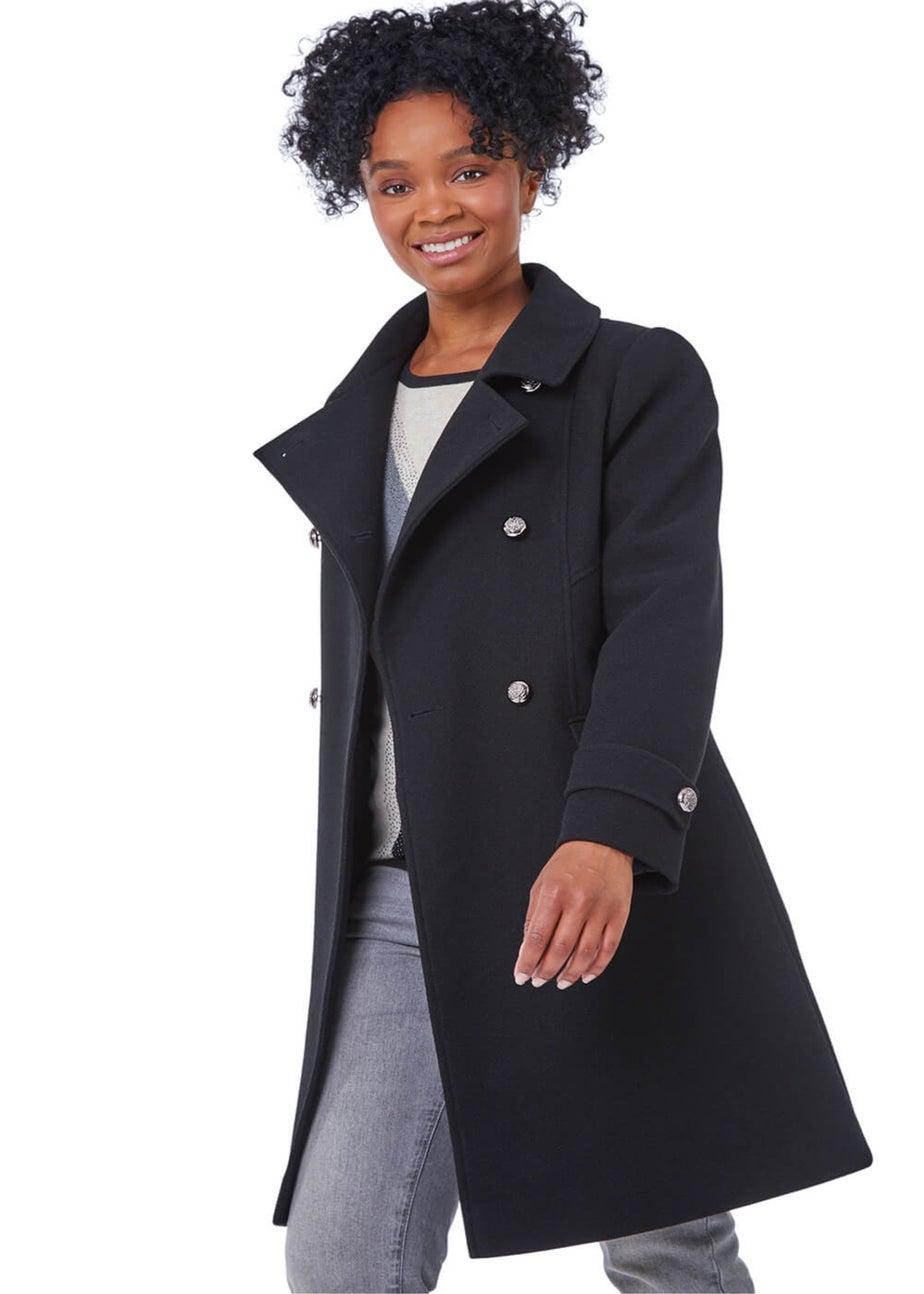 Roman Black Petite Double Breasted Military Coat
