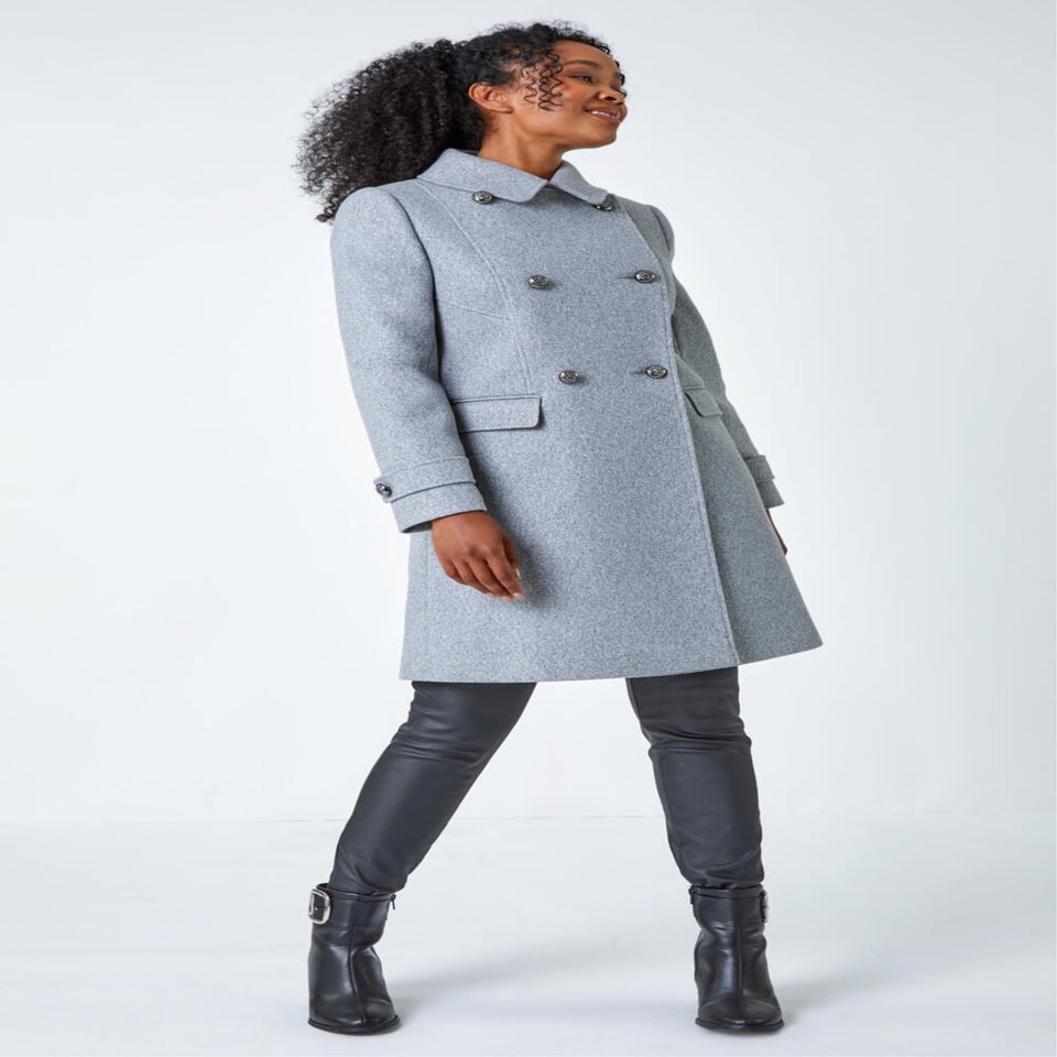 Roman Grey Petite Double Breasted Military Coat