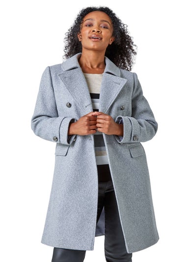 Roman Grey Petite Double Breasted Military Coat