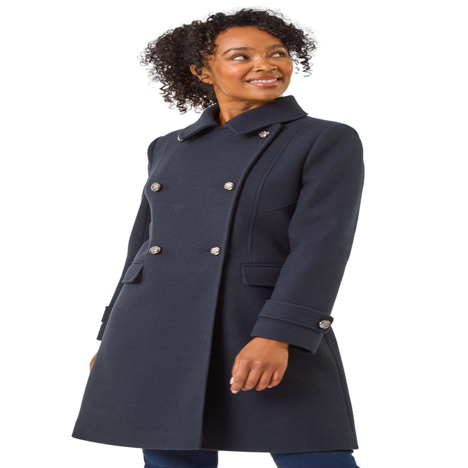 Roman Navy Petite Double Breasted Military Coat