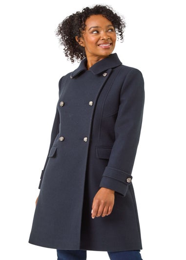 Roman Navy Petite Double Breasted Military Coat